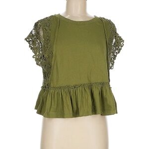 Anthropologie Green Lace Sleeve Blouse